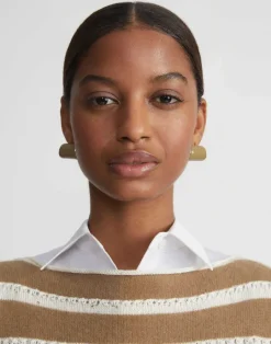 Hot Lafayette 148 New York Hand-Painted Enamel Lune Brass Earring Cadet Khaki