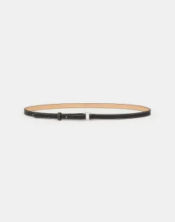 Outlet Lafayette 148 New York Italian Vachetta Leather Skinny Belt Black