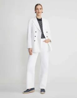 Lafayette 148 New York L148 Denim Double Breasted Blazer Washed Plaster