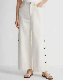 Online Lafayette 148 New York L148 Denim Wyckoff Button Wide Leg Jean Washed Ecru