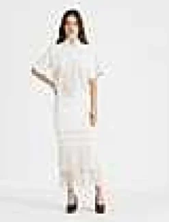 New Lafayette 148 New York Lambskin Leather Hand Basketweave Fringed Skirt White