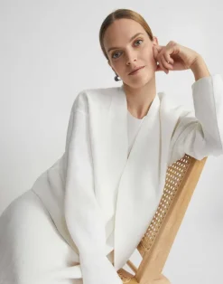 Discount Lafayette 148 New York Linen Collarless Open Front Jacket White