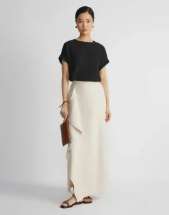 Sale Lafayette 148 New York Linen Drape Front Skirt Pebble