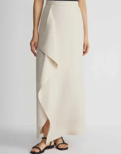 Sale Lafayette 148 New York Linen Drape Front Skirt Pebble