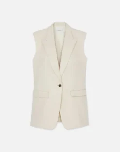 Discount Lafayette 148 New York Linen Peak Lapel Longline Vest Pebble
