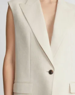 Discount Lafayette 148 New York Linen Peak Lapel Longline Vest Pebble