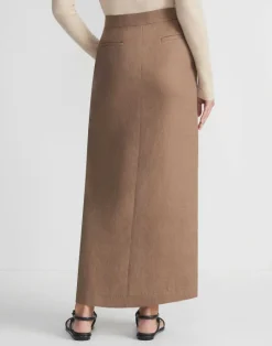 New Lafayette 148 New York Linen Slit Front Maxi Skirt Deep Acorn