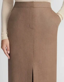 New Lafayette 148 New York Linen Slit Front Maxi Skirt Deep Acorn