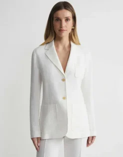 Clearance Lafayette 148 New York Linen Three Pocket Blazer White