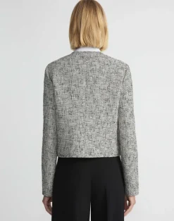 Best Lafayette 148 New York Linen-Cotton Boucl Tweed Collarless Buttoned Jacket Black Multi