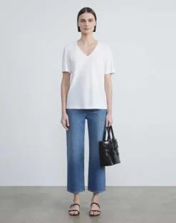 New Lafayette 148 New York Linen-Cotton Jersey V-Neck Tee Taupe