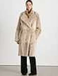 Clearance Lafayette 148 New York Long Hair Shearling Reversible Oversized Coat Dune