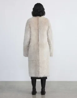 Clearance Lafayette 148 New York Long Hair Shearling Reversible Oversized Coat Dune
