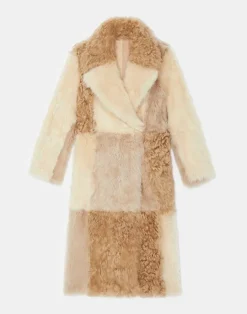 Lafayette 148 New York Long Hair Shearling Reversible Double-Breasted Overcoat Rye