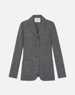 Outlet Lafayette 148 New York Marled Linen Basketweave Three Pocket Blazer Black Multi