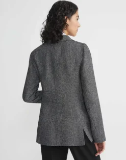 Outlet Lafayette 148 New York Marled Linen Basketweave Three Pocket Blazer Black Multi