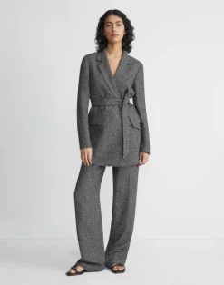 Lafayette 148 New York Marled Linen Basketweave Belted Blazer Black Multi