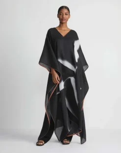 Hot Lafayette 148 New York Martha Madigan X L148 Print Sustainable Voile Kaftan Black Multi