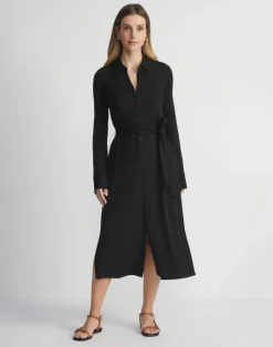 Online Lafayette 148 New York Matte Jersey Belted Shirtdress Black