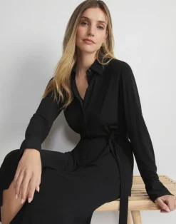 Online Lafayette 148 New York Matte Jersey Belted Shirtdress Black