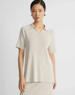 Lafayette 148 New York Mercerized Cotton Ribbed Polo Pebble