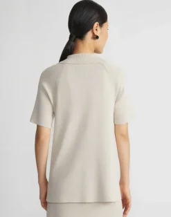 Lafayette 148 New York Mercerized Cotton Ribbed Polo Pebble