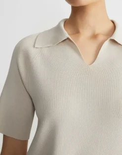 Lafayette 148 New York Mercerized Cotton Ribbed Polo Pebble