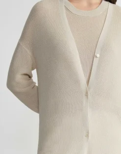 Lafayette 148 New York Mercerized Cotton Ribbed Duster Cardigan Pebble