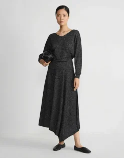 Clearance Lafayette 148 New York Merino Wool-Sequin Silk Blouson Sweater Pampas Plume Metallic