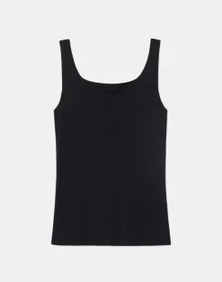 Clearance Lafayette 148 New York Mesh Jersey Scoop Neck Tank Black