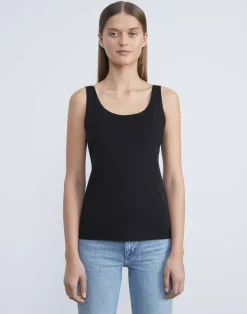 Clearance Lafayette 148 New York Mesh Jersey Scoop Neck Tank Black