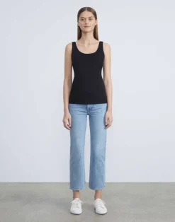 Clearance Lafayette 148 New York Mesh Jersey Scoop Neck Tank Black