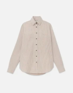 Clearance Lafayette 148 New York Micro Gingham Cotton Poplin High Collar Shirt Dried Blossom Multi