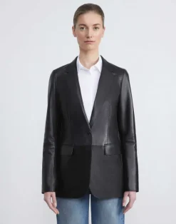 Lafayette 148 New York Nappa Leather Blazer Classic Claret