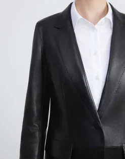 Lafayette 148 New York Nappa Leather Blazer Classic Claret