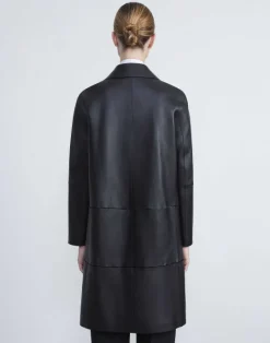 Lafayette 148 New York Nappa Leather Double Face Oversized Coat Black