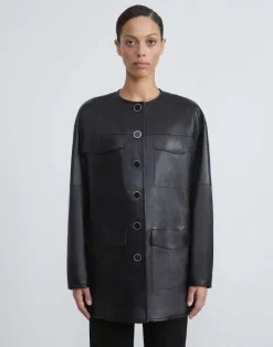 Hot Lafayette 148 New York Nappa Leather Quilted Coat Black