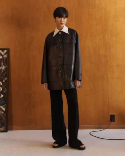 Hot Lafayette 148 New York Nappa Leather Quilted Coat Black
