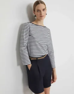 Outlet Lafayette 148 New York Naval Stripe Cotton Jersey Bateau Top Navy Multi