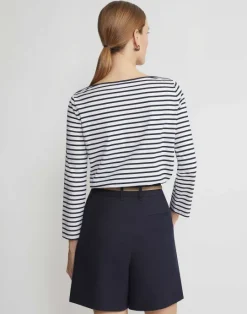 Outlet Lafayette 148 New York Naval Stripe Cotton Jersey Bateau Top Navy Multi
