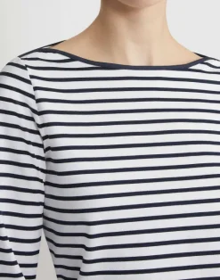 Outlet Lafayette 148 New York Naval Stripe Cotton Jersey Bateau Top Navy Multi