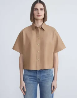 Lafayette 148 New York Nubuck Calfskin Suede Shirt Oat