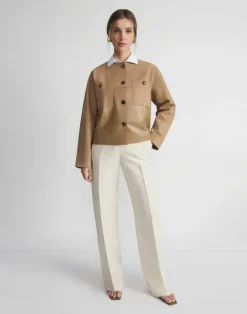 Best Lafayette 148 New York Nubuck Suede & Leather Collarless Jacket Green Clay