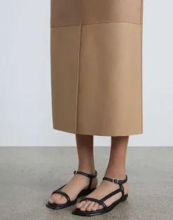 New Lafayette 148 New York Nubuck Suede & Nappa Leather Two-Tone Midi Skirt Oat