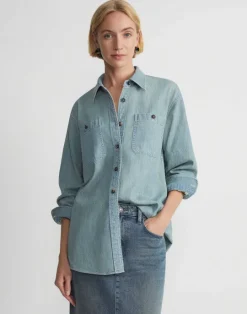 Best Lafayette 148 New York Organic Cotton Chambray Pocket Shirt Sunkissed
