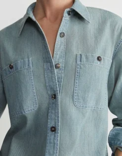 Best Lafayette 148 New York Organic Cotton Chambray Pocket Shirt Sunkissed