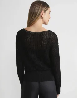 Discount Lafayette 148 New York Organic Cotton Open Knit Bateau Sweater Black