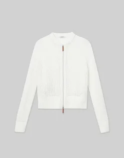 New Lafayette 148 New York Organic Cotton Open Knit Zip Cardigan Black