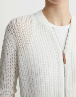 New Lafayette 148 New York Organic Cotton Open Knit Zip Cardigan Black