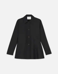 Best Lafayette 148 New York Organic Cotton Poplin Flounced Shirt Jacket Cadet Khaki